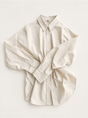 Women's Oversized Relaxed Cream Cotton 100% Poplin Button-Down Shirt